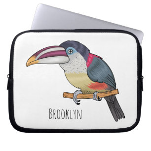 Curl crested aracari bird cartoon illustration laptop sleeve