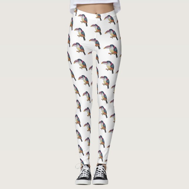 Curl crested aracari bird cartoon illustration leggings (Front)
