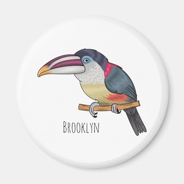Curl crested aracari bird cartoon illustration magnet (Front)