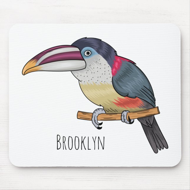 Curl crested aracari bird cartoon illustration mouse pad (Front)