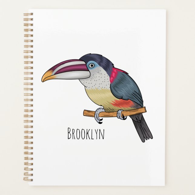 Curl crested aracari bird cartoon illustration  planner (Front)