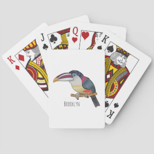 Curl crested aracari bird cartoon illustration  playing cards