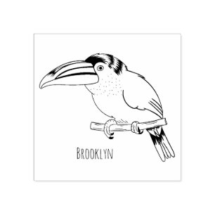 Curl crested aracari bird cartoon illustration rubber stamp