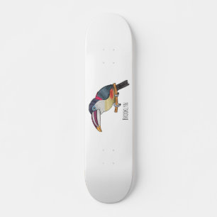 Curl crested aracari bird cartoon illustration skateboard