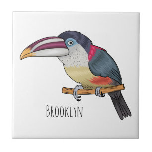 Curl crested aracari bird cartoon illustration tile