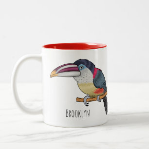 Curl crested aracari bird cartoon illustration Two-Tone coffee mug