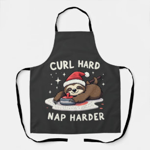 Curl Hard Nap Harder Curling Sport Sloth Xmas  Apron