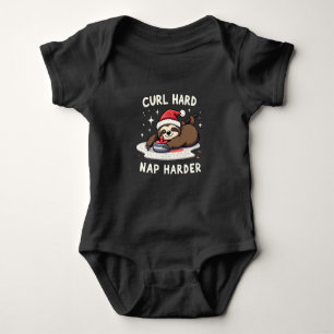 Curl Hard Nap Harder Curling Sport Sloth Xmas Baby Bodysuit