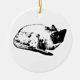 Curled cat keepsake of peace ceramic tree decoration