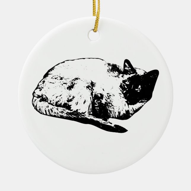 Curled cat keepsake of peace ceramic tree decoration (Front)