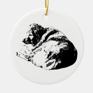 Curled Dog Ink Accent Glows On Festive Tree Ceramic Tree Decoration
