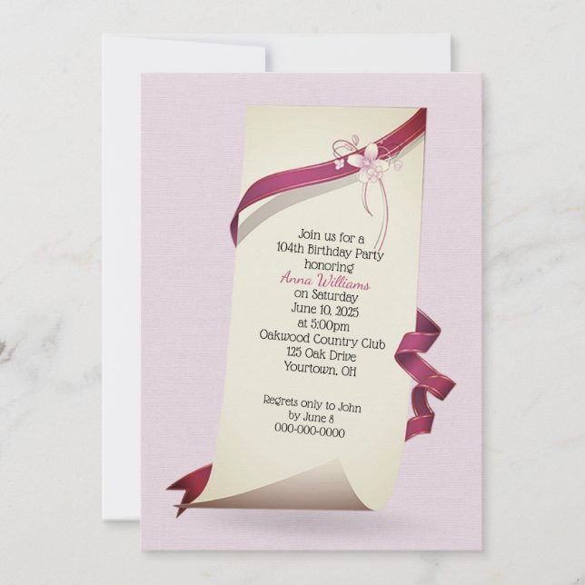 Curled Paper 104th Birthday invite (Front)