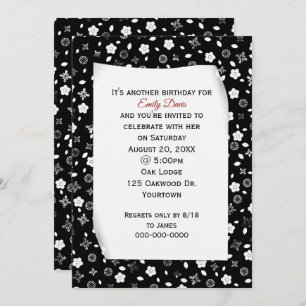 Curled Paper on Floral Print Birthday Party Invitation
