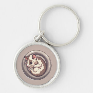 Curled Sugar Glider Cartoon Art Key Ring