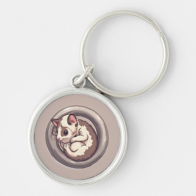 Curled Sugar Glider Cartoon Art Key Ring (Front)