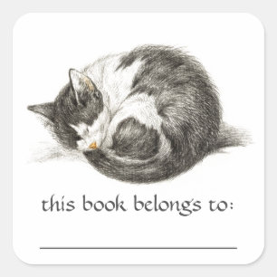 Curled Up sleeping Cat Bookplate Stickers