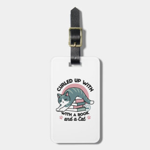 Curled Up with a Book and a Cat - Cosy Cat Reading Luggage Tag