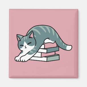Curled Up with a Book and a Cat - Cosy Cat Reading Magnet