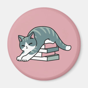 Curled Up with a Book and a Cat - Cosy Cat Reading Magnet