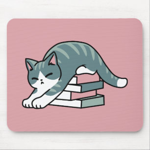 Curled Up with a Book and a Cat - Cosy Cat Reading Mouse Pad