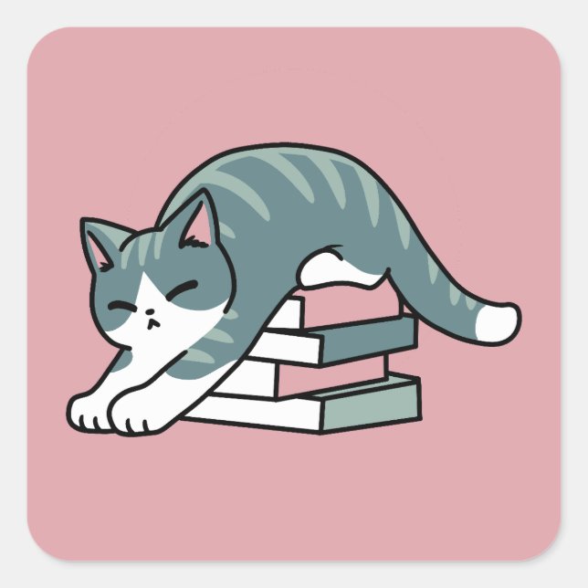 Curled Up with a Book and a Cat - Cosy Cat Reading Square Sticker (Front)
