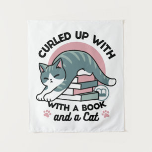 Curled Up with a Book and a Cat - Cosy Cat Reading Tapestry