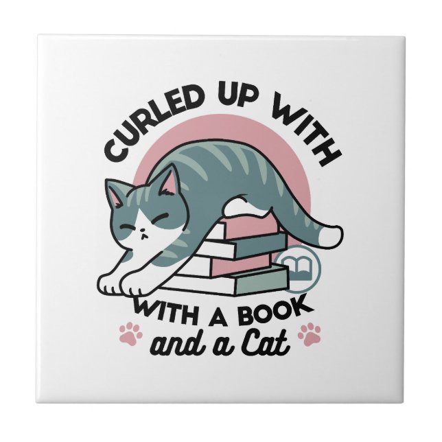 Curled Up with a Book and a Cat - Cosy Cat Reading Tile (Front)