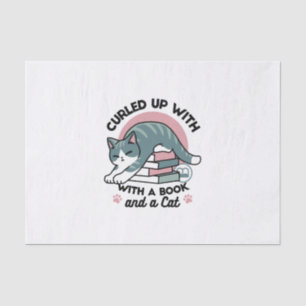 Curled Up with a Book and a Cat - Cosy Cat Reading Tissue Paper