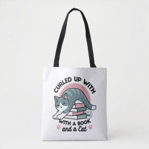 Curled Up with a Book and a Cat - Cosy Cat Reading Tote Bag