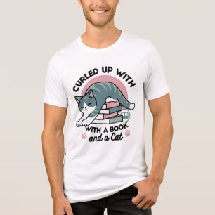 Curled Up with a Book and a Cat - Cosy Cat Reading Tri-Blend Shirt