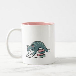 Curled Up with a Book and a Cat - Cosy Cat Reading Two-Tone Coffee Mug