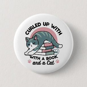 Curled Up with a Book and a Cat - Cozy Cat Reading 6 Cm Round Badge