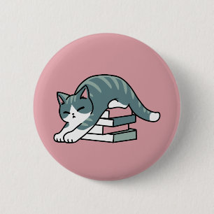 Curled Up with a Book and a Cat - Cozy Cat Reading 6 Cm Round Badge