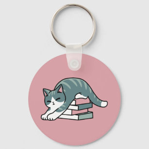 Curled Up with a Book and a Cat - Cozy Cat Reading Key Ring