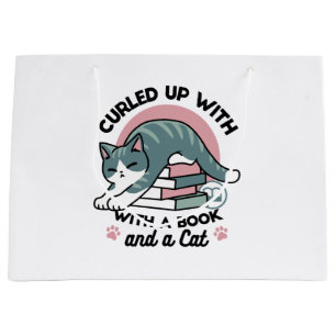Curled Up with a Book and a Cat - Cozy Cat Reading Large Gift Bag