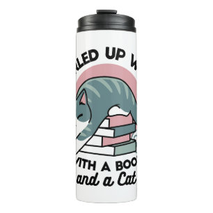 Curled Up with a Book and a Cat - Cozy Cat Reading Thermal Tumbler
