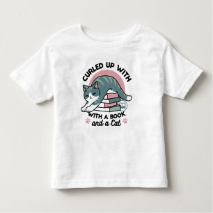 Curled Up with a Book and a Cat - Cozy Cat Reading Toddler T-Shirt