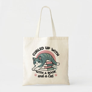 Curled Up with a Book and a Cat - Cozy Cat Reading Tote Bag
