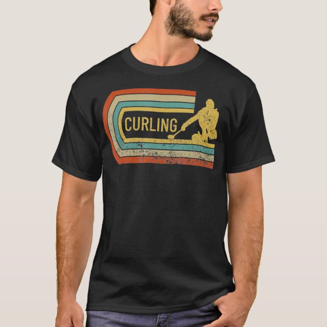Curler Silhouette Distressed Retro Curling T-Shirt (Front)
