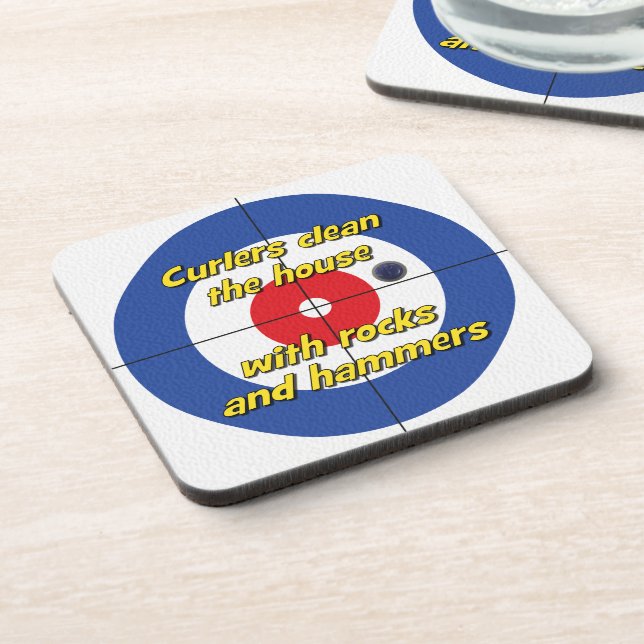 "Curlers clean the house..." Coasters - (Blue) (Left Side)