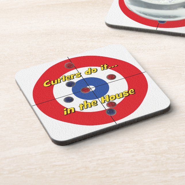 "Curlers do it in the House" Coasters - (Red) (Left Side)