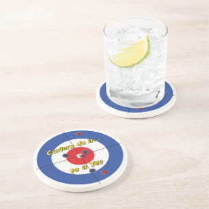 "Curlers do it to a Tee" Sandstone Coaster -(Blue)