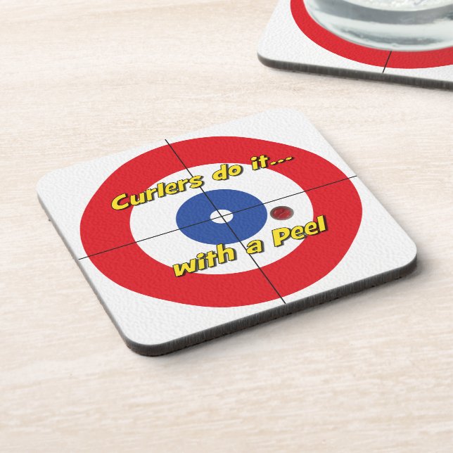 "Curlers do it with a Peel" Coasters - (Red) (Left Side)