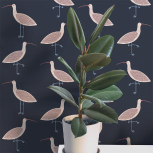 Curlew Bird Coastal Pattern Wallpaper