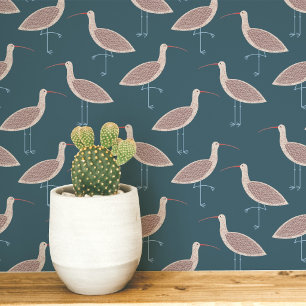 Curlew Bird Coastal Pattern Wallpaper