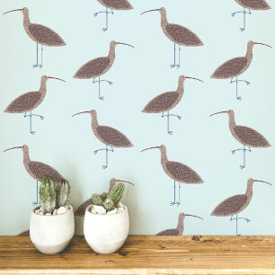 Curlew Bird Coastal Pattern Wallpaper