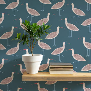Curlew Bird Coastal Pattern Wallpaper