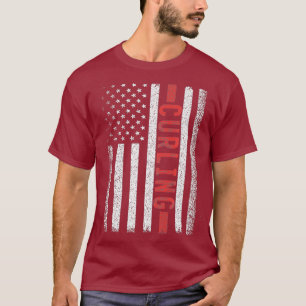 Curling American Flag 4th of July Curling Player T-Shirt