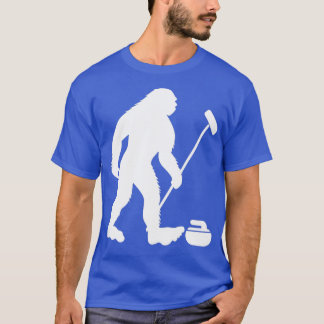 Curling Broom And Curling Stone With Bigfoot Curli T-Shirt