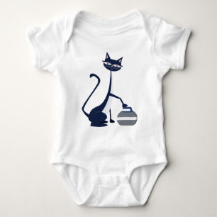Curling cat baby bodysuit